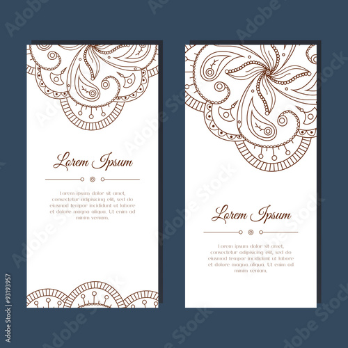 Cute greeting card with floral zentangle mehndi ornament. Abstract ornate background. Good for card, wedding invitation, party, celebration, flyer, banner. Indian, east ornament. Vector illustration