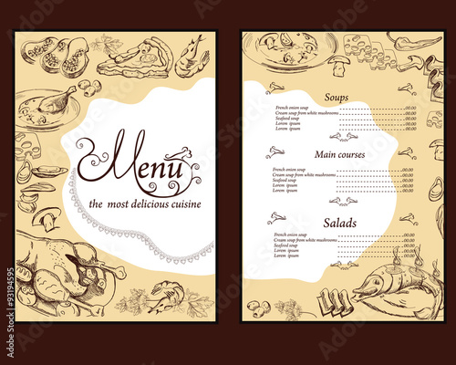 Hand drawn food illustrations for restaurant or cafe menu. 