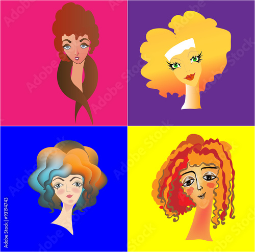 Set of woman's faces.