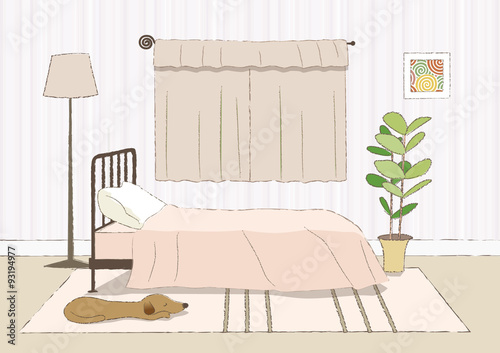 すっきりした色合いの寝室