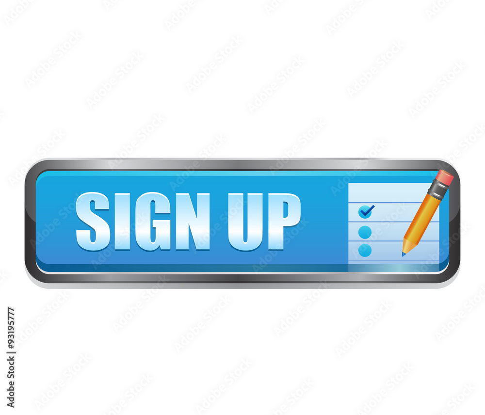 Sign up button with note and pencil vector icon image Sign up button with note and pencil vector icon image