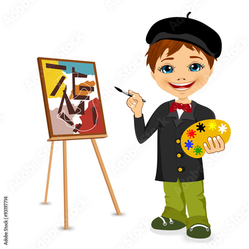 vector illustration of cartoon artist boy 
