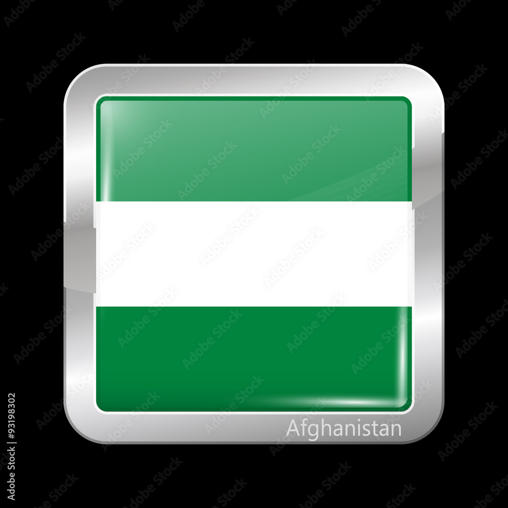 Flag of Afghanistan. Metal Icon Square Shape Flag of Afghanistan. Metal Icon Square Shape