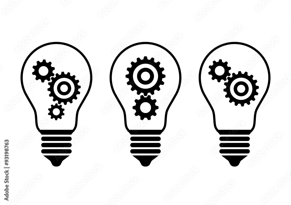 Black lightbulb icons on white background Black lightbulb icons on white background