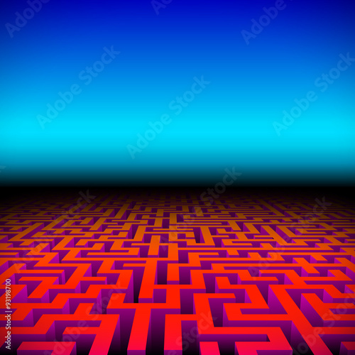 Retro gaming hipster neon landscape with labyrinth