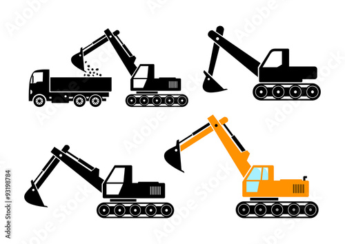 Excavator icons on white background