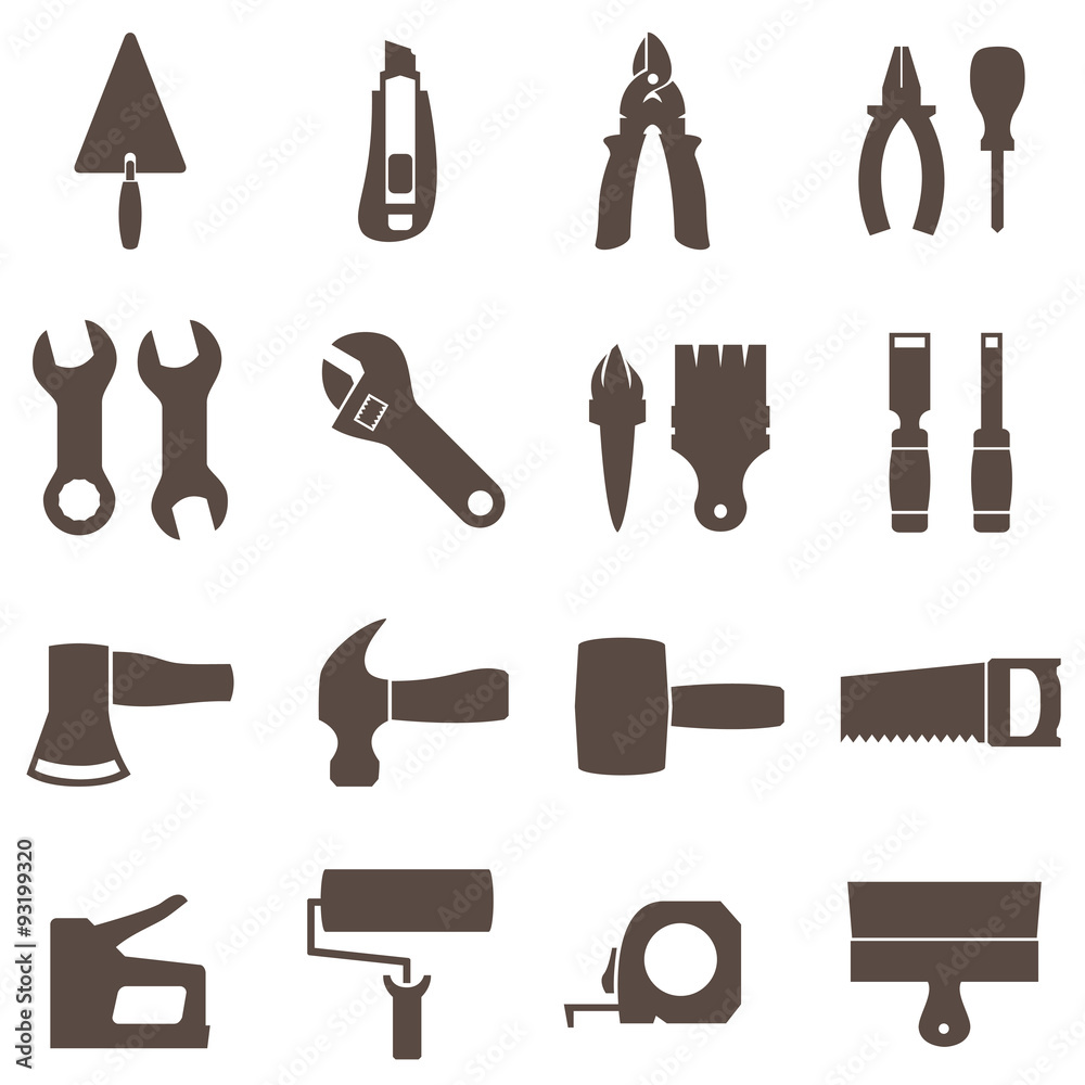 Construction hand tools. Repair icons. Vector set.