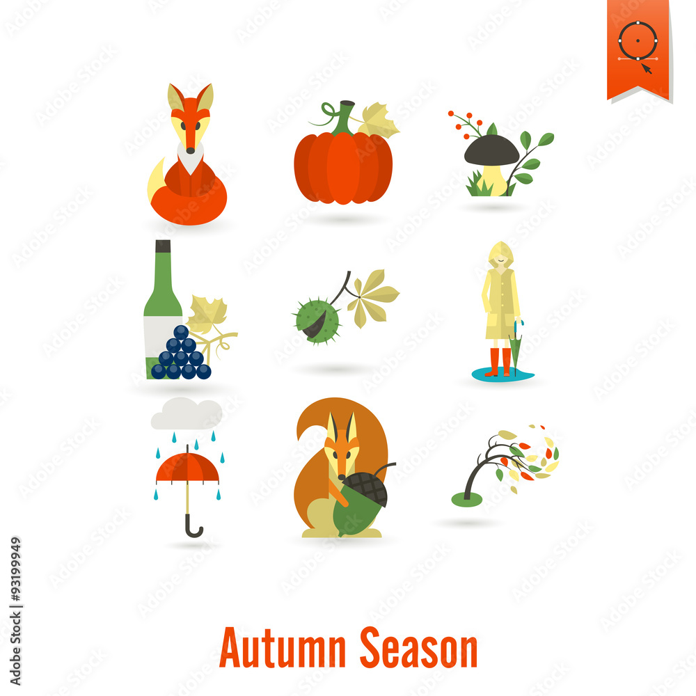 Set of Flat Autumn Icons Set of Flat Autumn Icons