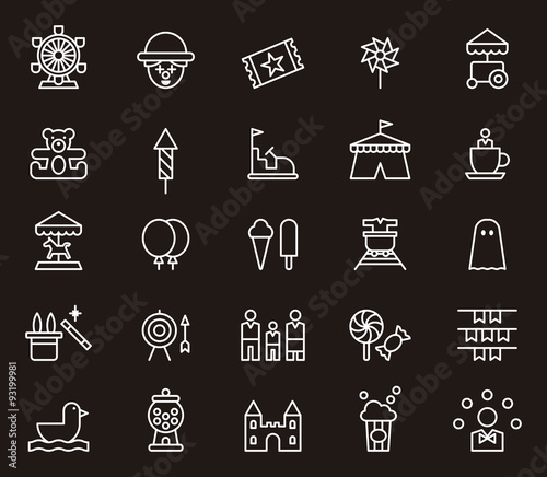 AMUSEMENT PARK set of outline icons