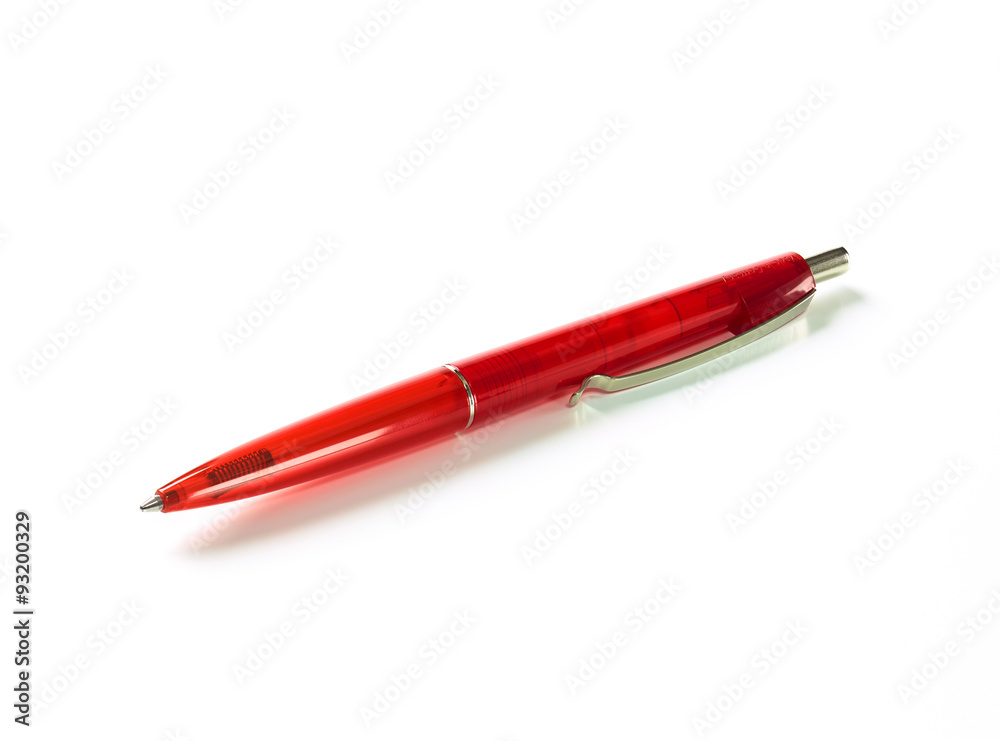 Roter Kugelschreiber auf weissem Untergrund Roter Kugelschreiber auf weissem Untergrund