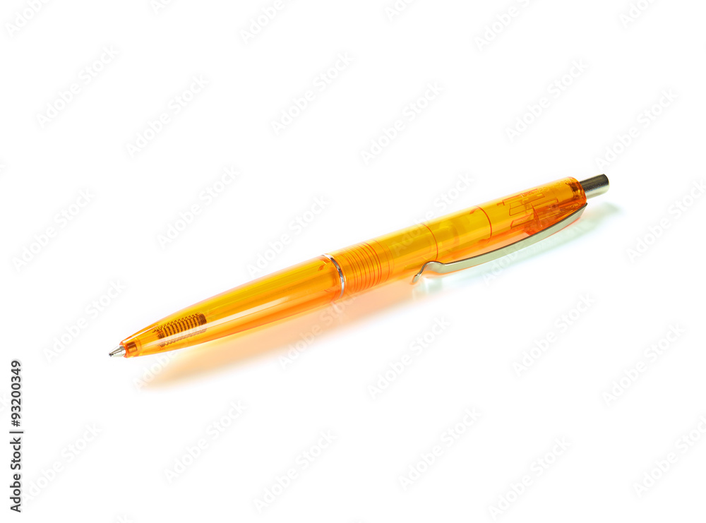 Orangener Kugelschreiber auf weissem Untergrund Orangener Kugelschreiber auf weissem Untergrund