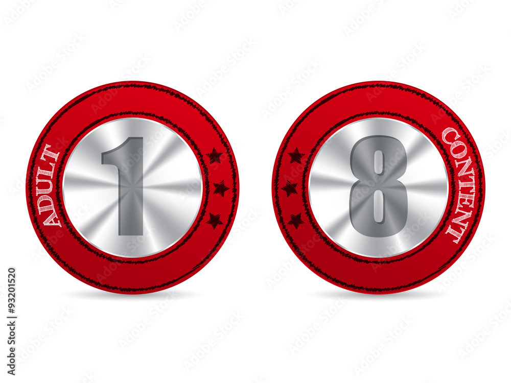 Adult content badges with 1 and 8 numbers in center Adult content badges with 1 and 8 numbers in center