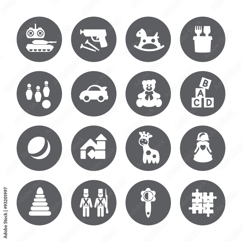 Toys icons. Vector signs. Set toy store