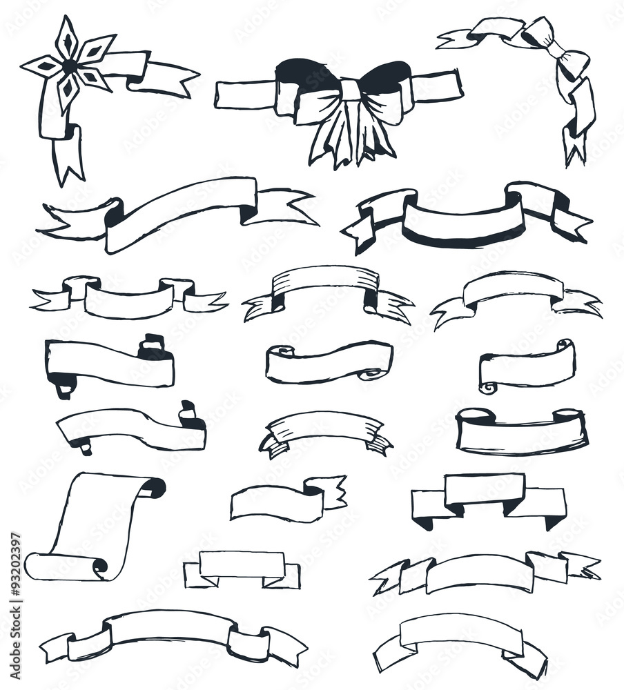 Set ribbons hand-drawn