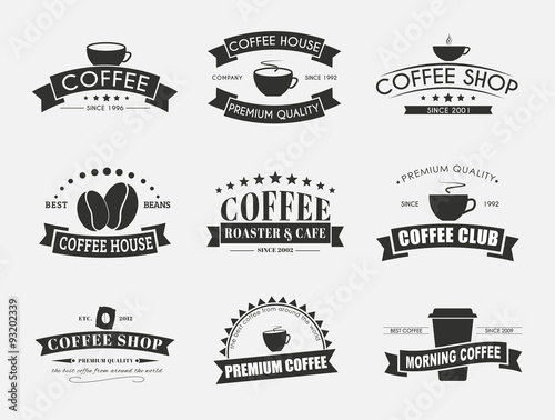 Set of coffee logo with ribbons