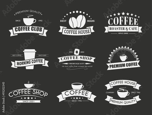Set of coffee logo with ribbons