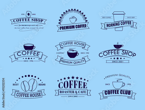 Set of coffee logo with ribbons