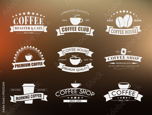 Set of coffee logo with ribbons