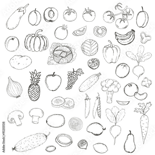 Hand drawn doodle Fruits and Vegetables with name. Stock Vector | Adobe  Stock