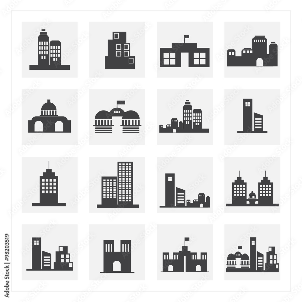 office building icon set