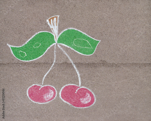 Children's drawing  with chalk of cherry