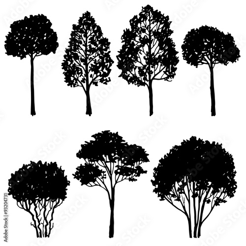 set of tree silhouettes