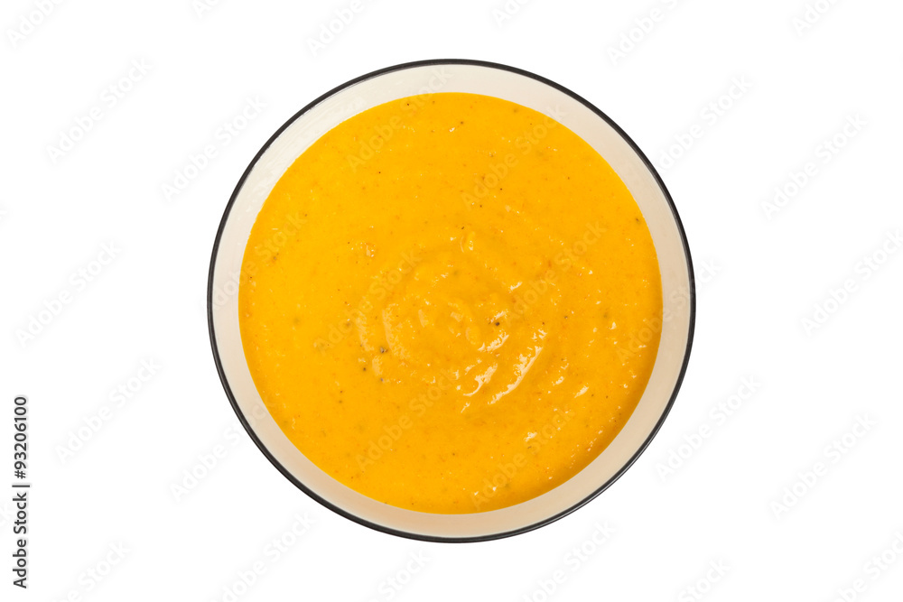 Vegetable Pumpkin Soup isolated on white.