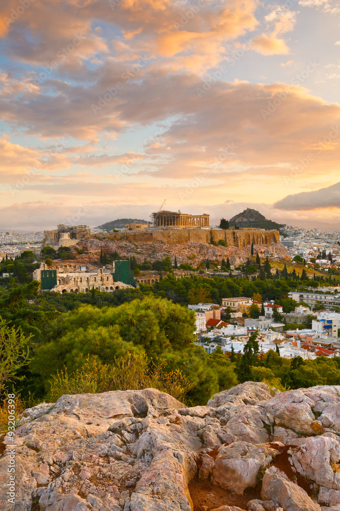 Morning View Of Acropolis From Filopappou Hill In Centre Of Athens 