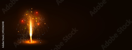 Feuerwerk - Goldene Funken sprühende Silvester Vulkan Fontäne. Kleinfeuerwerk Hintergrund Panorama. 
Homepage Banner Vorlage für Webseiten, Neujahr, Silvesterfeuerwerk, Pyroartikel, Pyrotechnik, Pyro