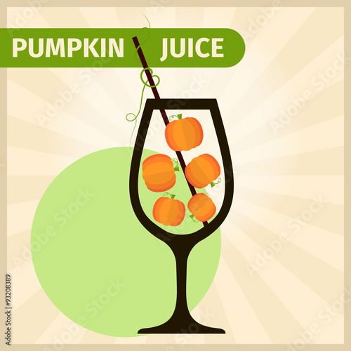 Fresh pumpkin juice or cocktail illustration concept. Healthy lifestyle or diet vector flat design elements.