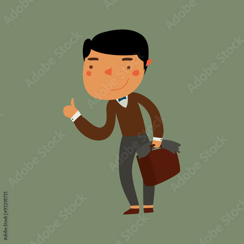 nice guy student hotchhiking. cute flat character. vector illustration