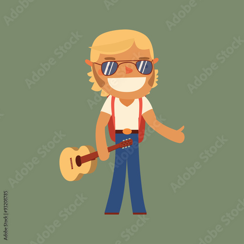musician traveler. hitchhiking character. vector illustration