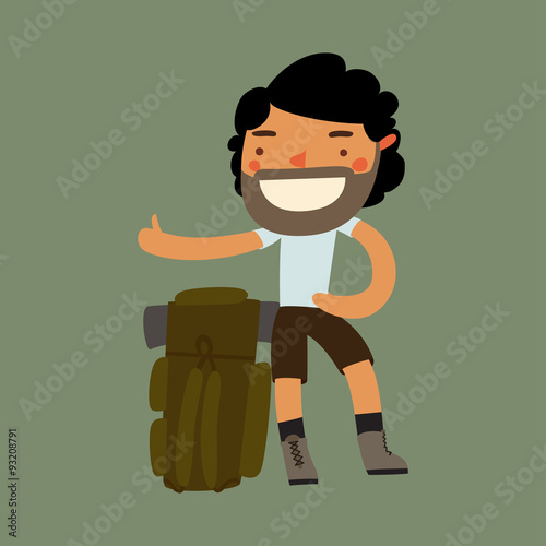 hitchhiking character. tourist traveler. vector illustration