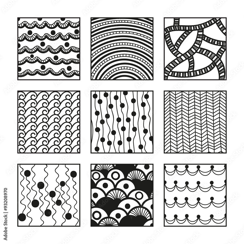 Set of zentangle patterns. Handdrawn doodle vector illustration. Stock