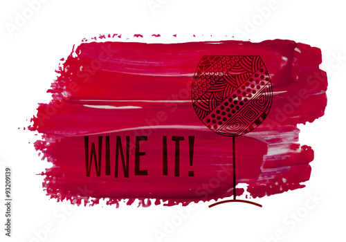 Decorative zentangle wine glass on red acrylic stain.