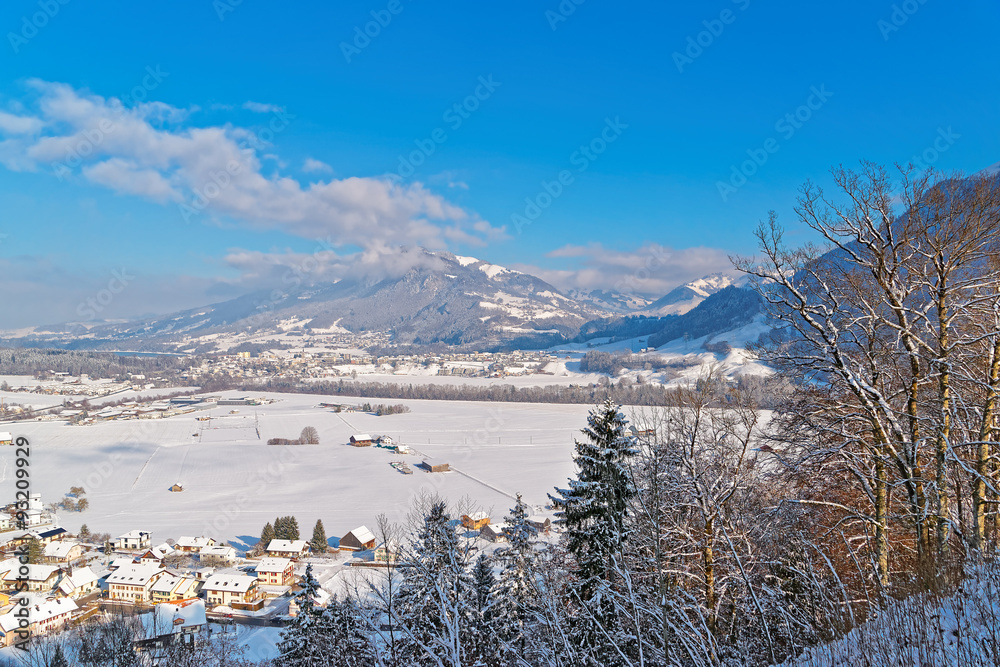 Beautiful winter landscape of Gruyere