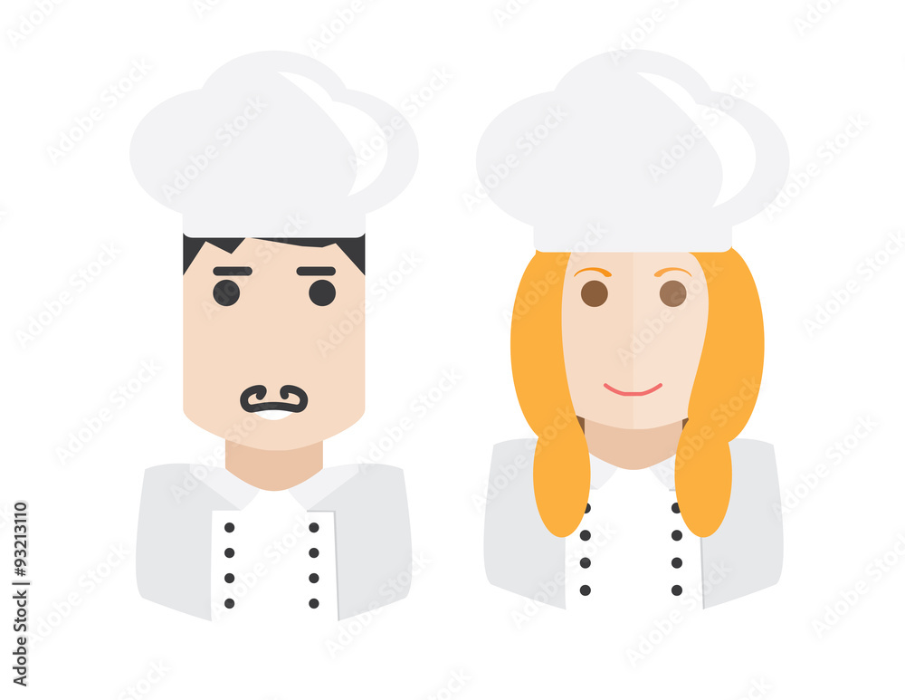 Set of cook and cook woman. Vector illustration of a kitchener and cook woman