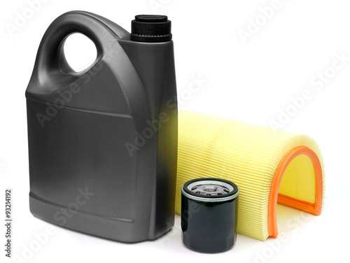 oil, air and oil filter car on a white background close-up