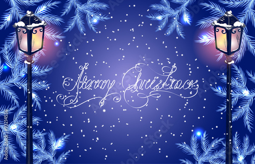 Christmas fur tree and vintage streetlamp