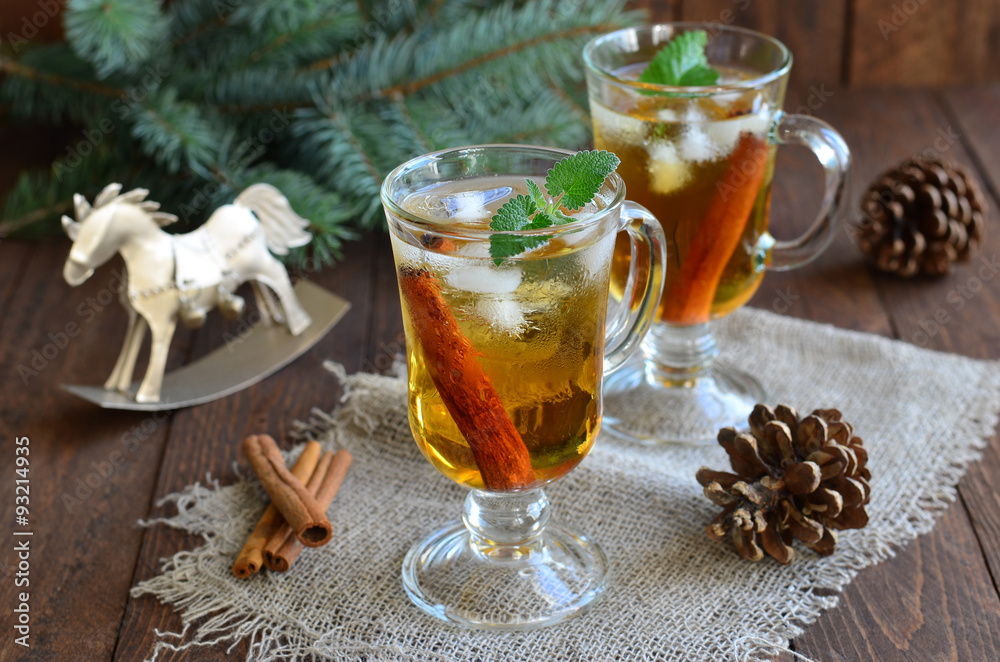 Whiskey cocktail on Christmas background Whiskey cocktail on Christmas background