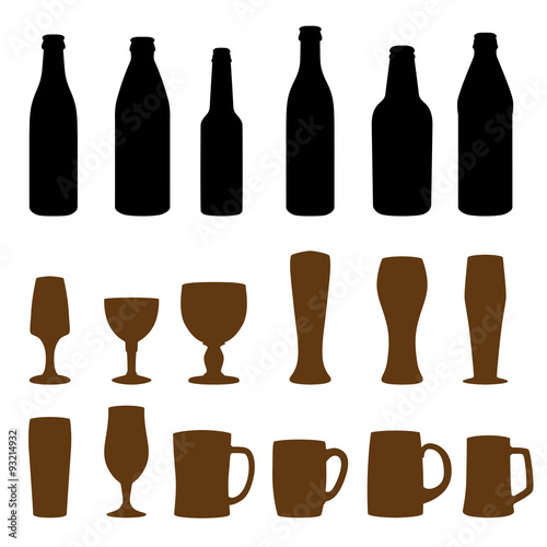 Different types of glasses and bottles for drinking