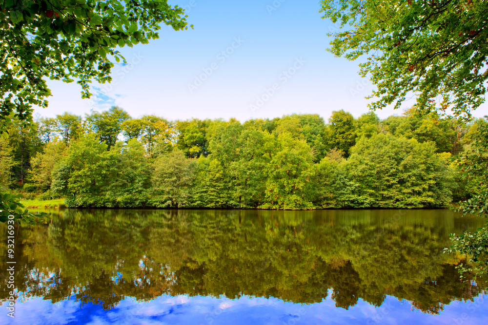 Lake in the autumn forest with reflection. Lake in the autumn forest with reflection.