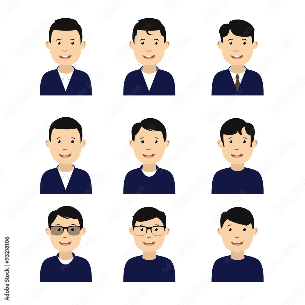 Avatars men. Cute and flat cartoon style. Avatars men. Cute and flat cartoon style.