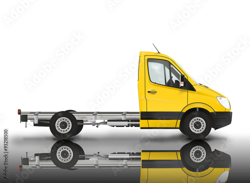 Modern van chassis with a mirror reflection on the white background. Raster illustration.