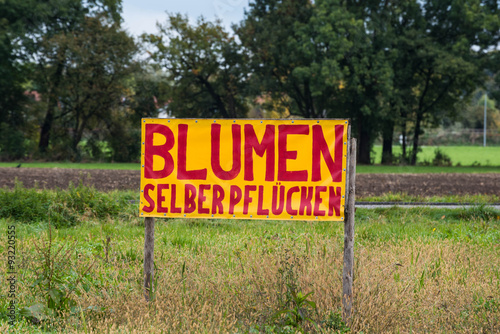 Schild Blumen selber pflücken