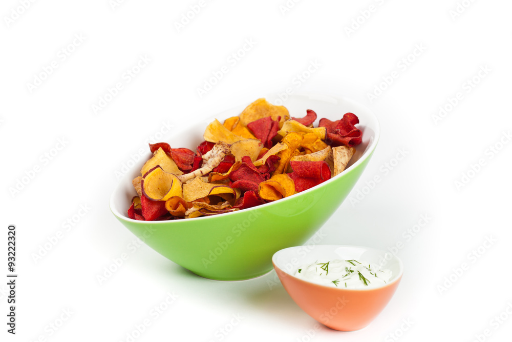 Vegetable Chips Exotic Blend. Selective focus. Vegetable Chips Exotic Blend. Selective focus.