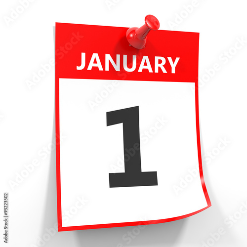 1 january calendar sheet with red pin.
