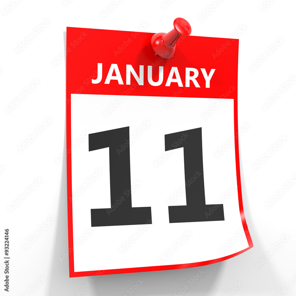 11 january calendar sheet with red pin. 11 january calendar sheet with red pin.