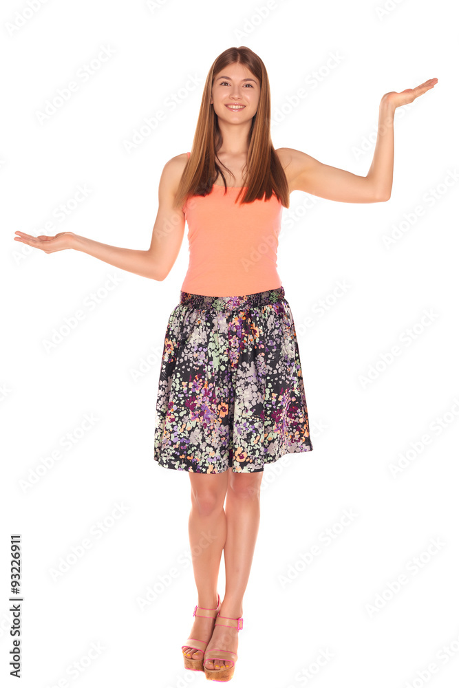 Girl in a shirt and skirt isolated on a white background Girl in a shirt and skirt isolated on a white background