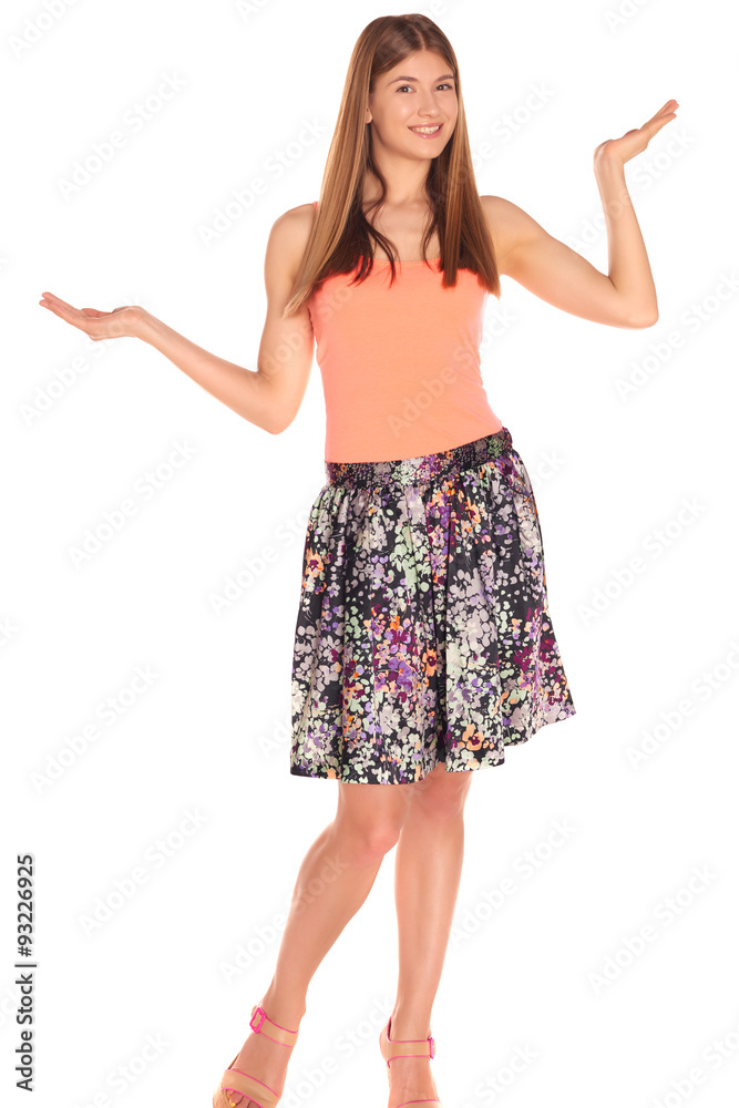 Fototapeta premium Girl in a shirt and skirt isolated on a white background